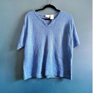 Vintage‎ 90s Notch Neck Knit Blouse Women's Size XL Bobbie Brooks Blue Retro